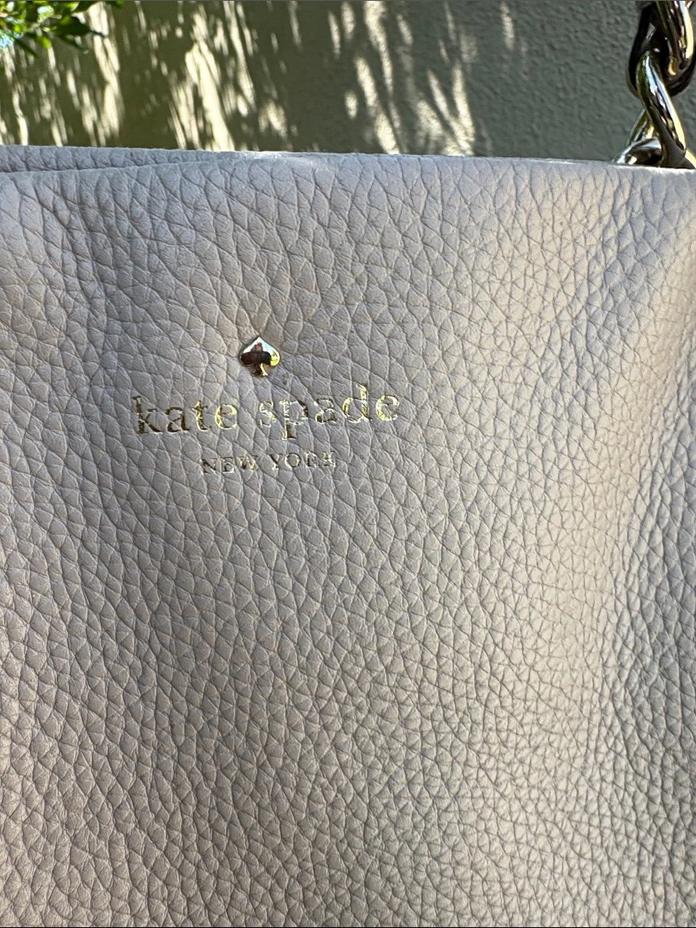 kate spade Pebbled Leather Tote in Light Gray with Gold Hardware